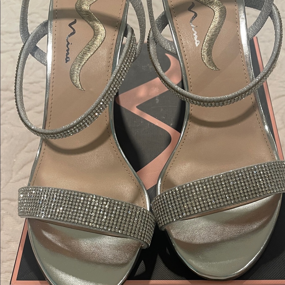 Nina Silver Rhinestone Heels - Picture 2 of 14